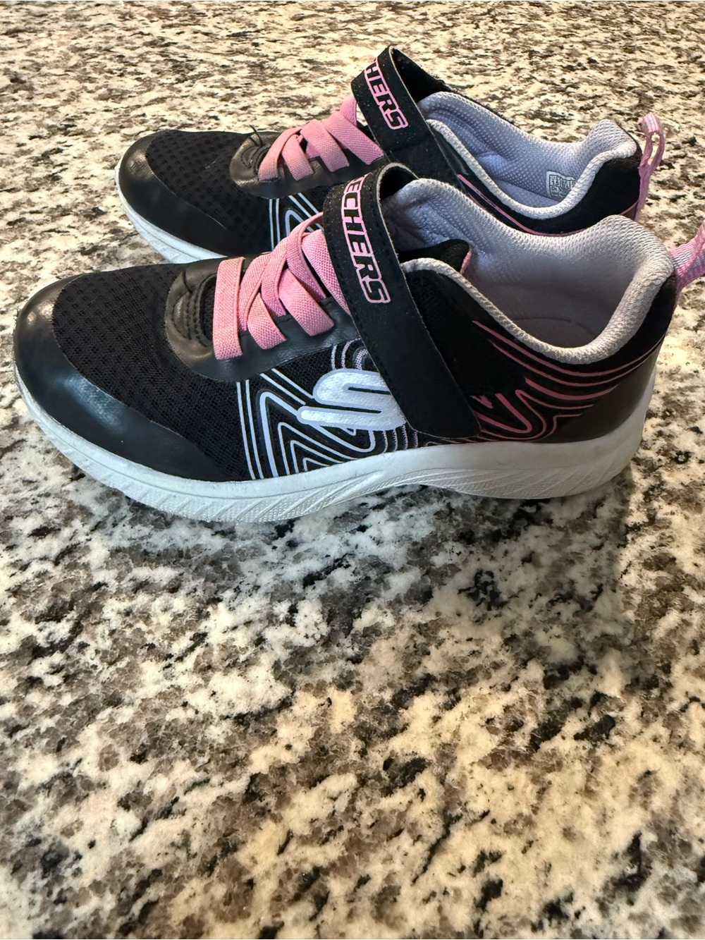 Skechers Kids Black and Pink Velcro Athletic Sneakers